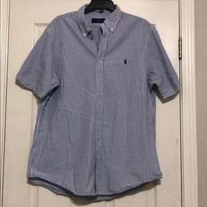 Ralph Lauren short sleeve blue and white button down shirt, size XL.
